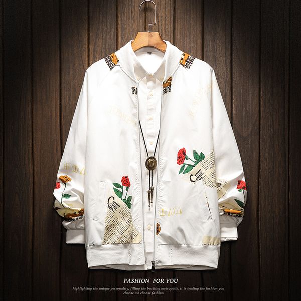 

printed japan style hip hop jackets men 5xl 2019 fashion japanese streetwear men jacket coat casual floral sweatshirts, Black