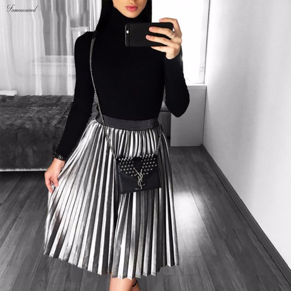 

новая осень зима плиссированные юбки женская мода midi empire великолепная весна юбки женские casual elastic талии бархатные юбки, Black