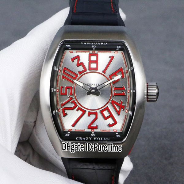 Новые сумасшедшие часы 8880 автоматические мужские часы стальные чехол черный внутренний серебряный циферблат красный большой цвет чисел красный резиновый кожаный PureTime E137B2