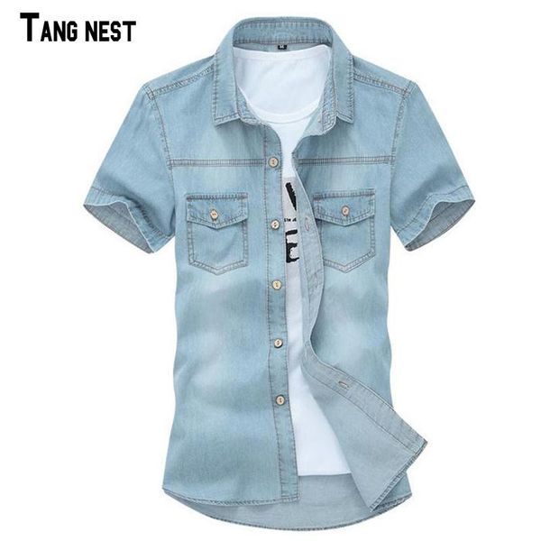 

solid men 's solid short -sleeved shirt male casual comfortable korean style turn -down collar denim shirts casual shirts super, White;black