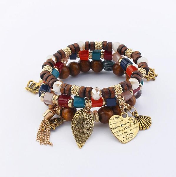 

poem snow loving leaf multi-layer bead bracelet, Black