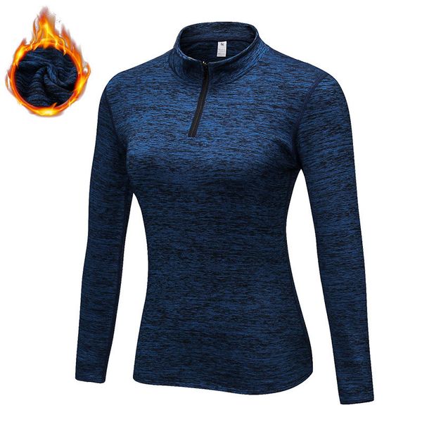 

2019 autumn women thermal fleece running jacket winter outdoor workout sports coats warm down jackets gym jogging t-shirts 2xl, Black;blue