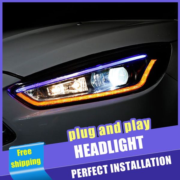 

car style led headlights for focus 2015-2018 for focus head lamp led drl lens double beam h7 hid xenon bi xenon lens