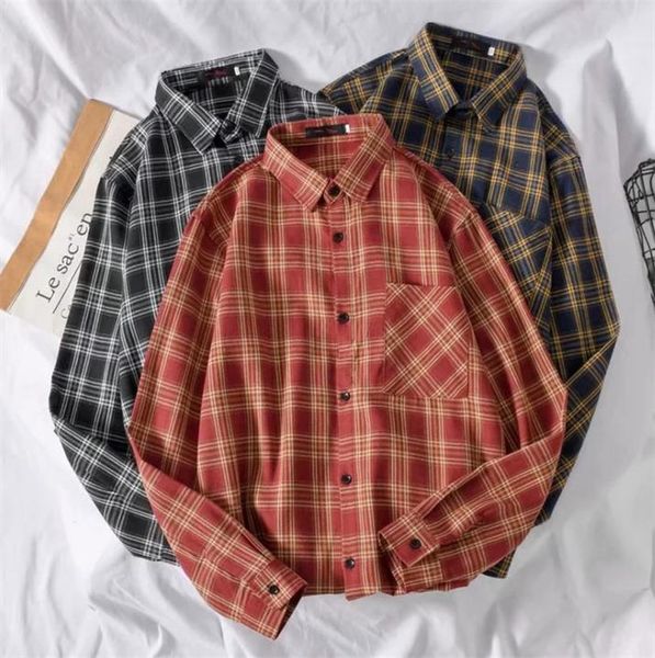 

мужские корейский стиль плед печати рубашки дизайнер с длинным рукавом однобортный топы плюс размер повседневная уличная одежда новая одежда, White;black