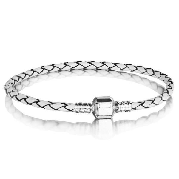 

wholesale- authentic 925 sterling silver clasp bead original stamp woven leather bracelet fits pandora charms bracelet diy fashion jewelry, Golden;silver