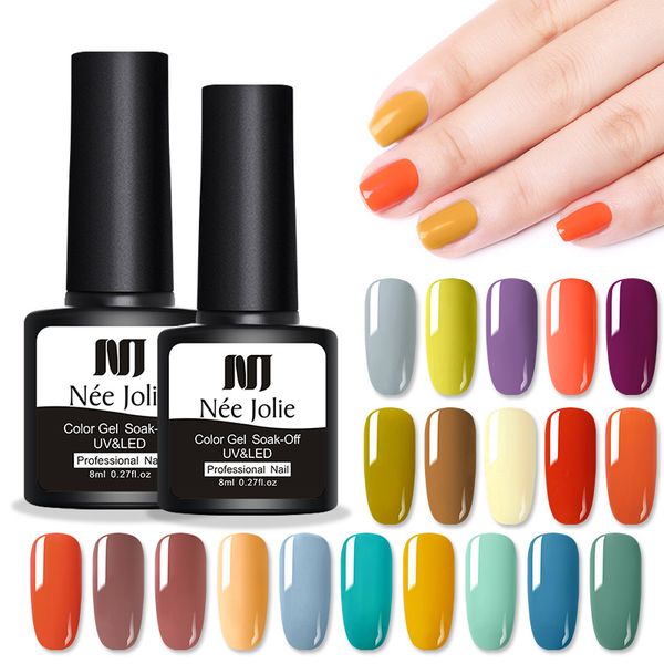

nee jolie spring lake-blue orange yellow nail gel polish purple series led uv soak off gel varnish for diy nail design 8ml, Red;pink