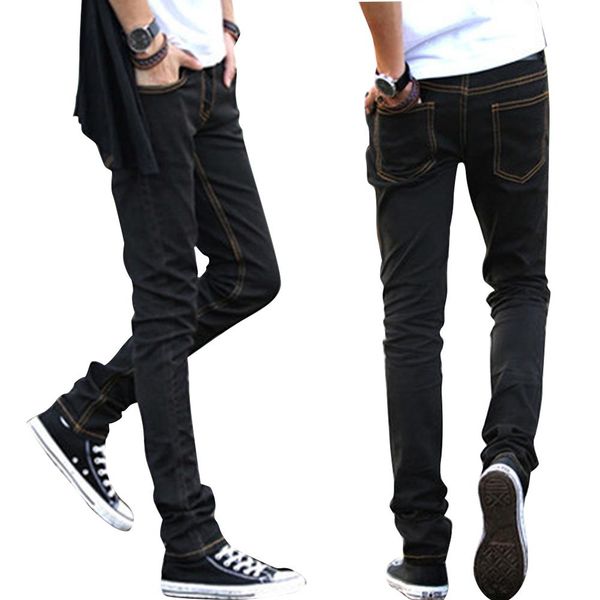 

missky spring sutumn men long pants black color slim jeans small trouser legs medium waist elastic jeans male clothes, Blue