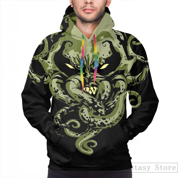 

mens hoodies sweatshirt for women funny cthulhu ftaghn print casual hoodie streatwear, Black
