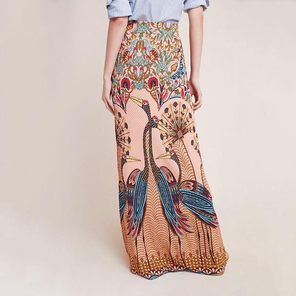 

spring new women's peacock open screen printing package hip skirt subskirt ladies dress skirt, Black