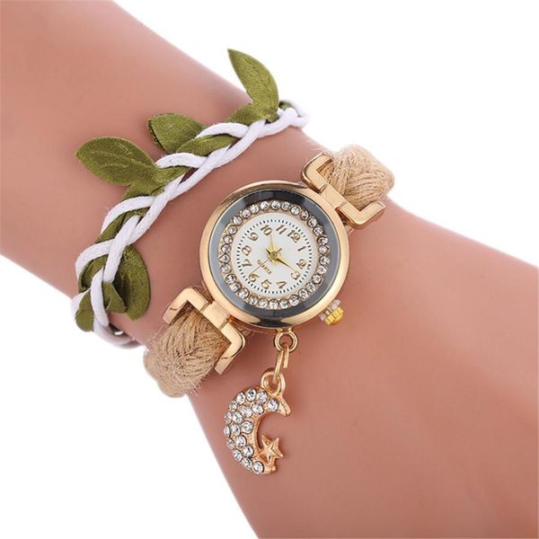 

tz#501 braid bracelet watch ladies pendant moon quartz watch ing, Slivery;brown