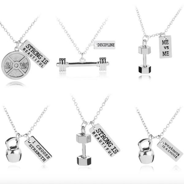 

1pc simple sports dumbbell strong is beautiful me v me weakness is a choice silver color necklace gift qpfxh