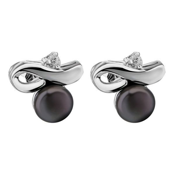 

black natural freshwater cultured button pearl stud earrings with silver plated diamante jewelry, Golden