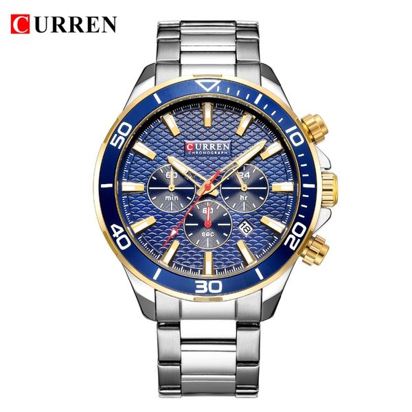 Mens relógios de marca Top Brand Luxury Fashion Business Quartz Stainless Aço Wristwatch Cronógrafo Curren e Date Relogio Masculino