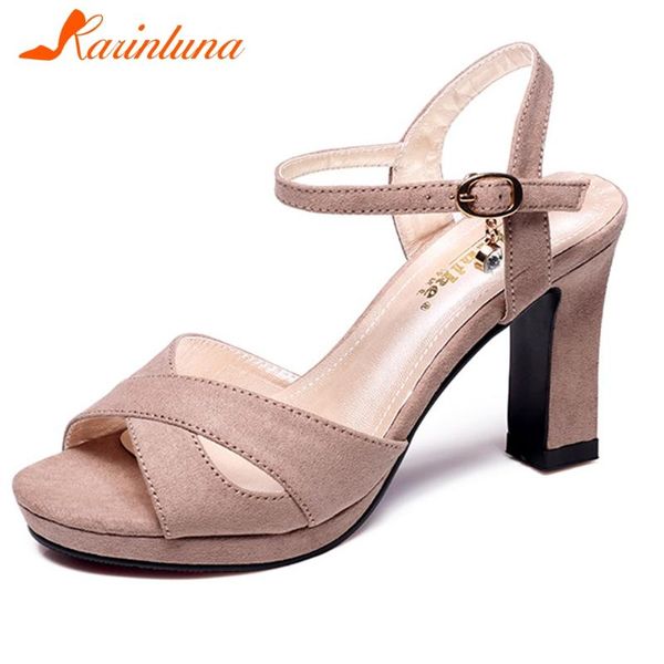 

karin 2020 горячие продажа dropship площади высокие каблуки летние сандалии женщина обувь peep toe пряжка ремешка платформы обувь женщины, Black