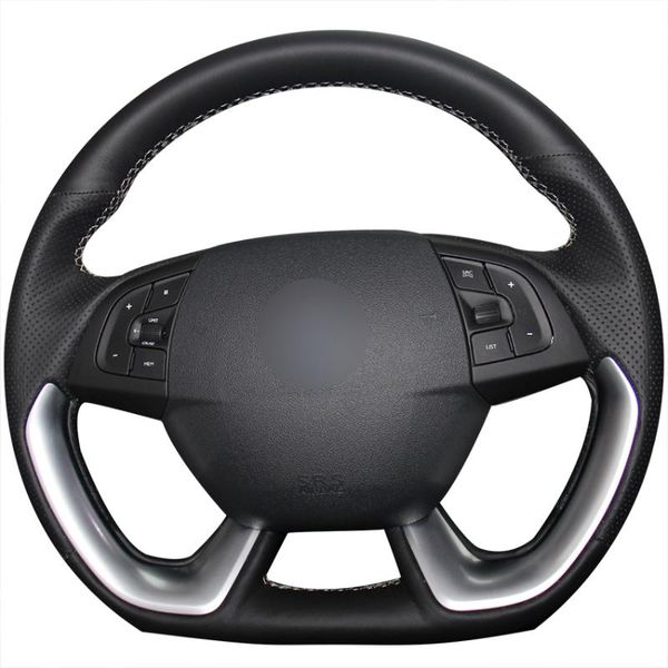 

hand sew black genuine leather car steering wheel cover for ds5 ds 5 ds4s ds 4s