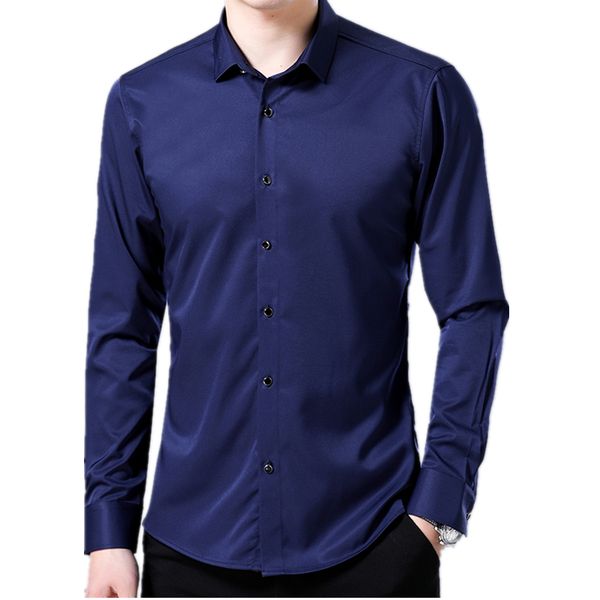 

ironing men's long-sleeved shirts 4xl white blue black green purple fashion business wedding banquet man shirt pure color, White;black
