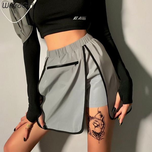 

weirdgirl women reflective shorts fashion high waist club party femme bottoms summer lady trousers mini new summer 2020, White;black