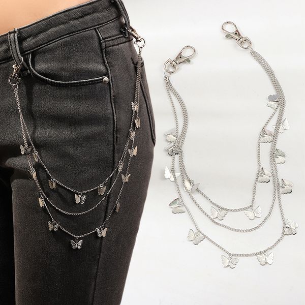 

trousers keychain jewelry 1pc gifts butterfly belt street golden male women silver waist chain pants chain multi layer punk