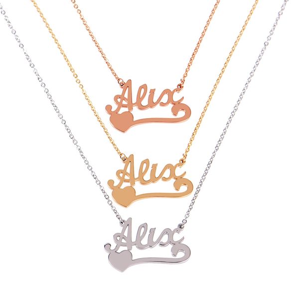 

motto personalized customer name necklace stainless steel gold pendant devotion lovers name romantic gifts handmade jewelry, Silver