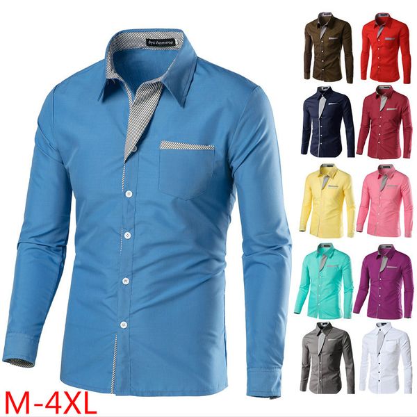 

4xl shirts men plus size solid all match business blouse mens blak white pink shirt males long sleeve blouses soft, White;black