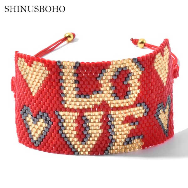 

miyuki любовь красный браслет богемского браслеты pulseras mujer moda женщины браслет ювелирных изделий boho chic ручной работы из бисера бр, Golden;silver