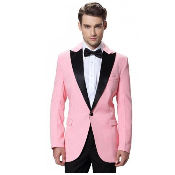 Pink Goorm casamento ternos 2019 preto lapela repicado um botão Slim Fit baile de finalistas homens ternos smoking de casamento três peças (jaqueta + calça + arco)