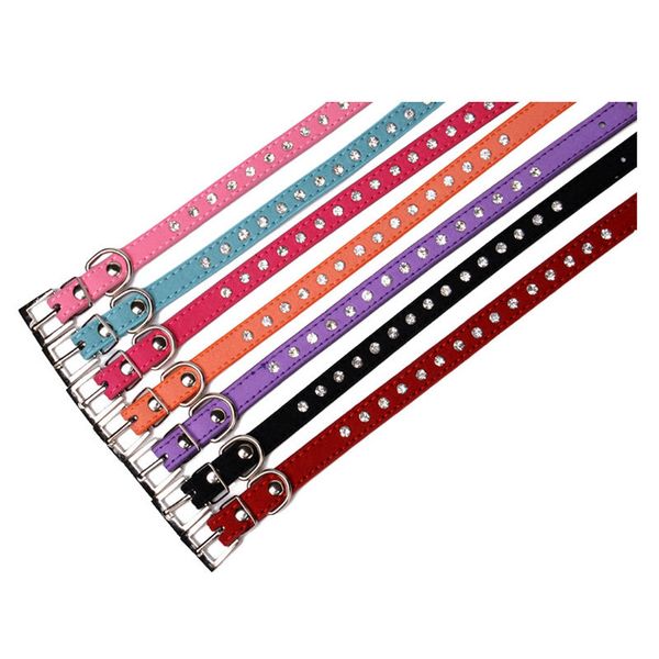 

8 colors row rhinestones decor soft suede leather dog puppy cat pet collars dog collar puppy accessories dogs collars harnesses