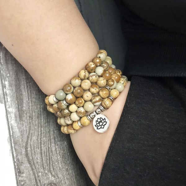 

men fashion stone wraps wrist flower lotus charm om yoga picture j-asper 108 mala bracelets buddha charm 108 bracelet, Golden;silver