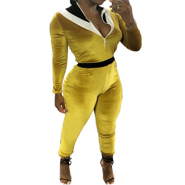 

fall winter women jumpsuit long sleeve velvet skinny romper women jumpsuit zipper bandage overalls, Black;white