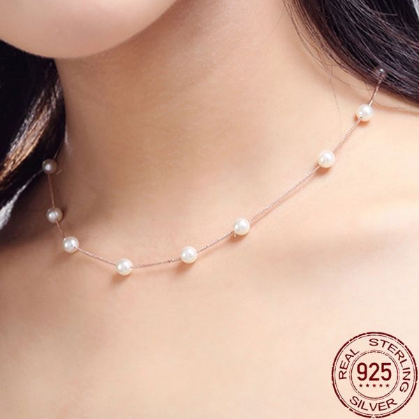 

european and american 6mm pearl sweater necklace women fashion simple wild 925 sterling silver necklaces jewelry gifts accessories d170