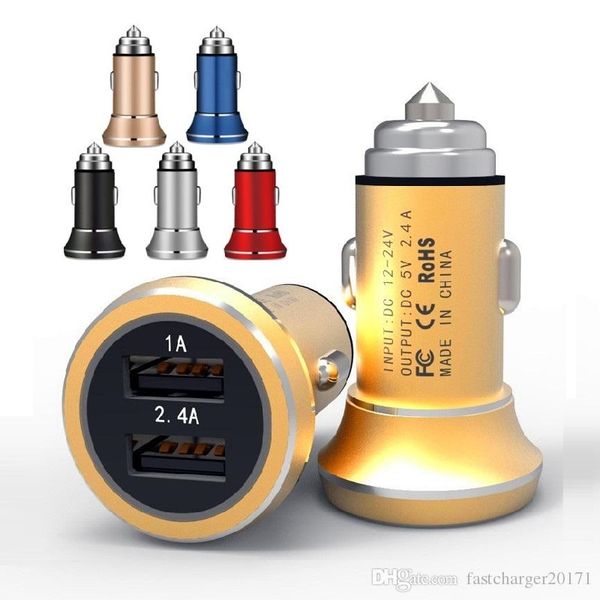 

3.4a безопасности молоток зарядное устройство алюминиевый 2 порта usb выход металла dual usb автомобильное зарядное устройство для samsung l
