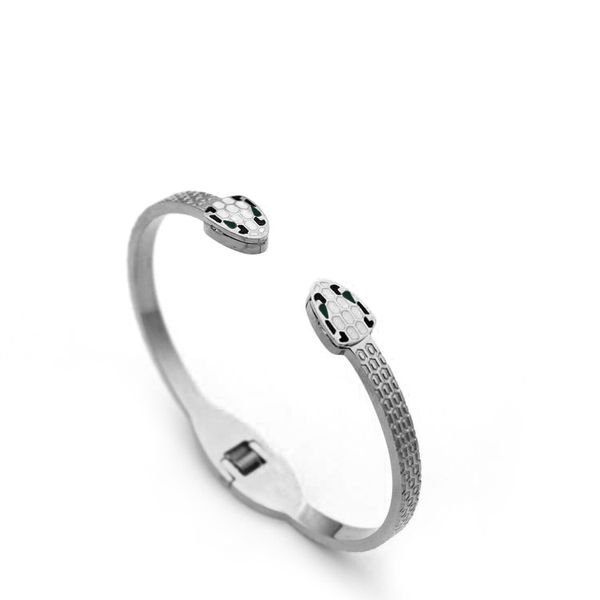 

Luxury stainless steel jewelry wholesale double snake head bangle drops oil opening bracelet gold snake head open bracelet