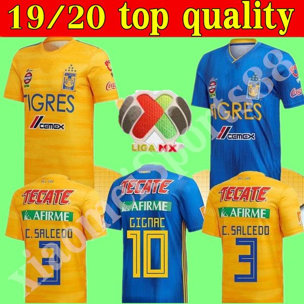 

19 20 7 stars mexico club tigres uanl soccer jerseys yellow home 2019 2020 vargas h. ayala gignac away third blue football shirts, Black;yellow