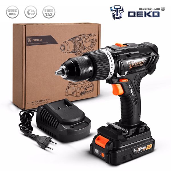 

factory outlet deko gbd20du3 20v max brushless electric impact drill cordless screwdriver with 2 ah lithium-ion battery
