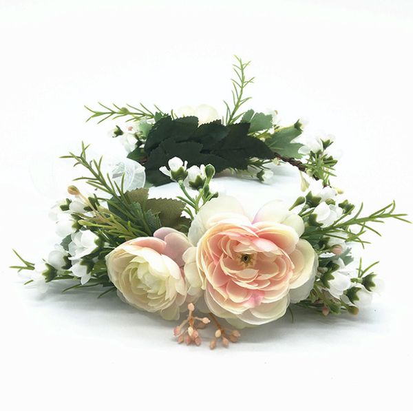 

bridal wedding garlands kids simulation flower princess crown wreath children girls sea beach wreath women headbands v065, Slivery;white