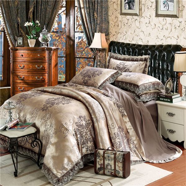 

жаккард пододеяльник king  size 4шт постельное белье шелк хлопок пододеяльник кружева атласная простыня set наволочки
