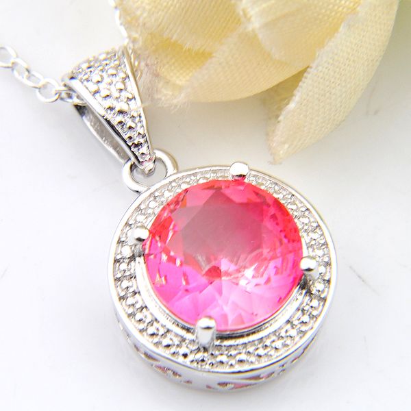 

new luckyshine 5 pcs lot 1010 mm pink pendant necklace bicolored tourmaline women silver chain pendant necklace party holiday gift