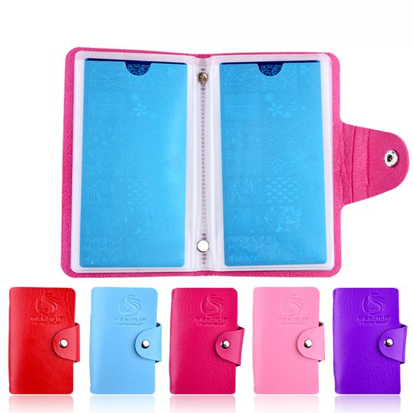 

5 colors new pu nail art stamper plates stamping template storage bag rectangular seal card package organizer holder, White