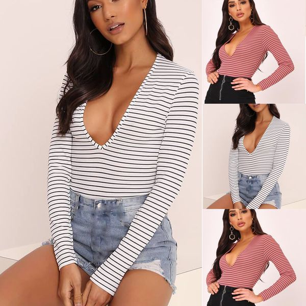 

women bodycon bodysuit v neck long sleeve jumpsuit romper leotard, Black;white