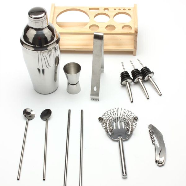 

12pcs bar kits shaker professional bartender tool set drink wine jug wooden rack brewing for kitchen browser cocktail mixer