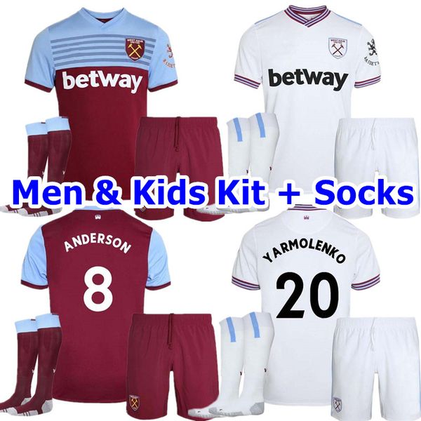

Men & Kids Kit 19 20 West soccer jerseys Ham 2019 2020 United away NOBLE ANDERSON ARNAUTOVIC ANTONIO adult football shirt set uniforms