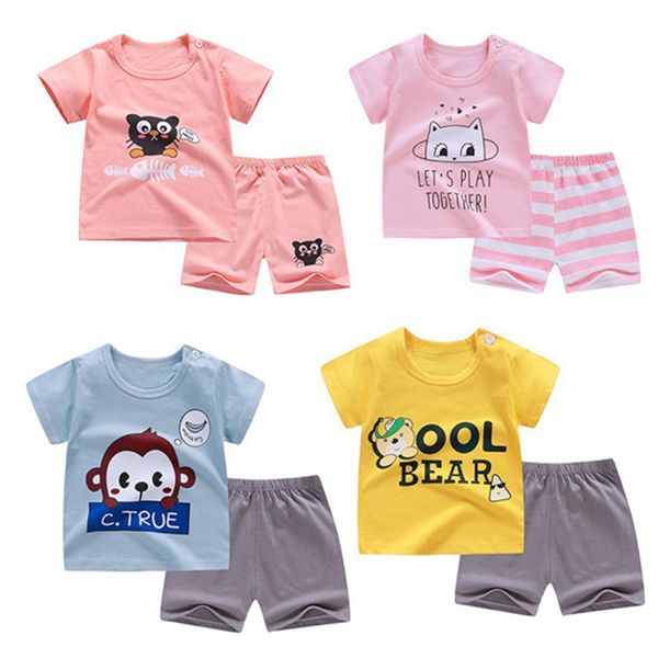 

baby clothes summer baby boys girls short sleeve cartoon print blouse t-shirt+shorts casual outfits sets, White