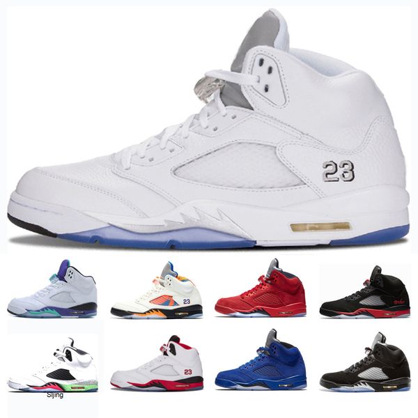 

classic 5 5s mens basketball shoes 2020 men metallic silver blue red suede space jam bred white black grape oreo athletics sneaker shoes