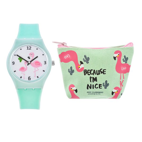 

funique fashion flamingo silicone strap watches clock rubber wristwatches women ladies watch wallet set quartz montre femme, Slivery;brown