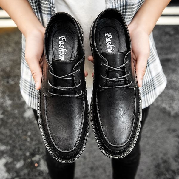 

spring suede mens shoes casual fashion british shoes men classic lace up leather for male vintage footwear business, Black
