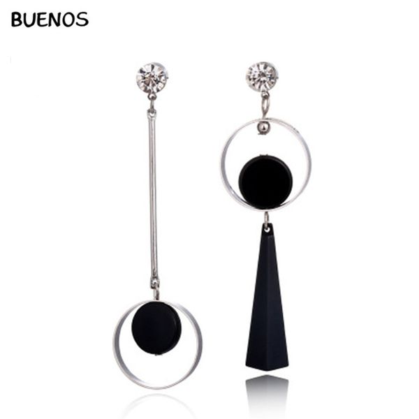 

buenos asymmetric geometric ab circle fashion personality simplicity exaggerates long big drop earrings for women jewelry, Silver