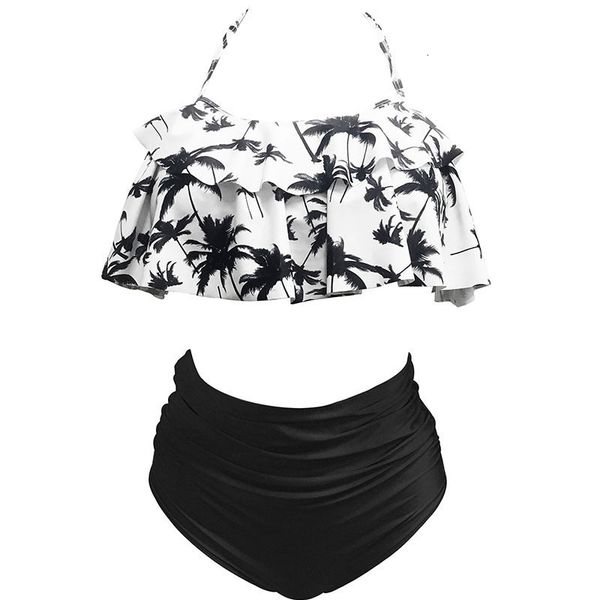 

designer bikini designer swimwear 2019 palm tree push up bikini set women bikinis helter ruffle swimwear high waist swimsuit bathing, White;black