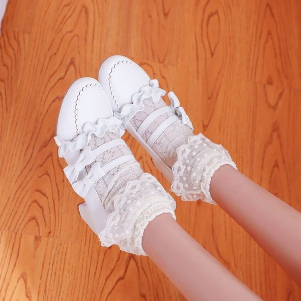 

womens lolita chunky heel round toe bowknot mary janes kawaii cosplay shoes plus size belt buckle match colors eur size 34-43, Black