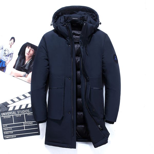 

new business casual mature male winter coat men warm down male hooded thickening 90% down jacket outwear casual solid parkas, Black