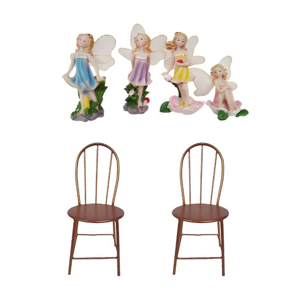 

4pcs resin miniature fairy girls chairs ornament garden decor accessory set